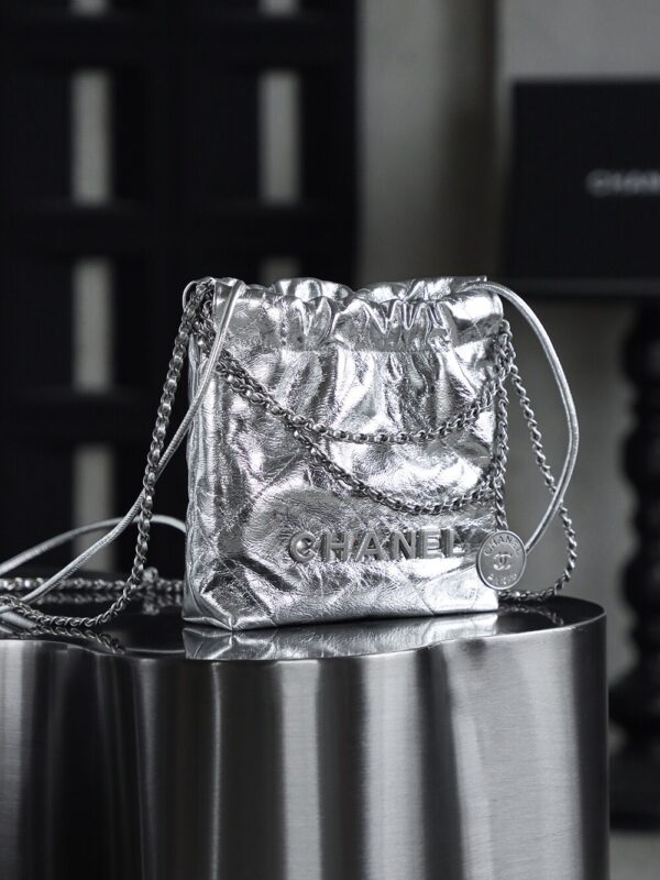 God Factory Chanel Mini 22 Bag 24K Retro PHW Antiba Leather Silver Color Size 19*20*6cm