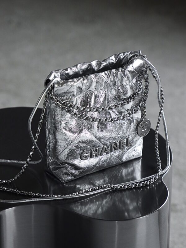 God Factory Chanel Mini 22 Bag 24K Retro PHW Antiba Leather Silver Color Size 19*20*6cm
