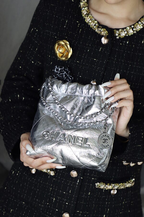 God Factory Chanel Mini 22 Bag 24K Retro PHW Antiba Leather Silver Color Size 19*20*6cm