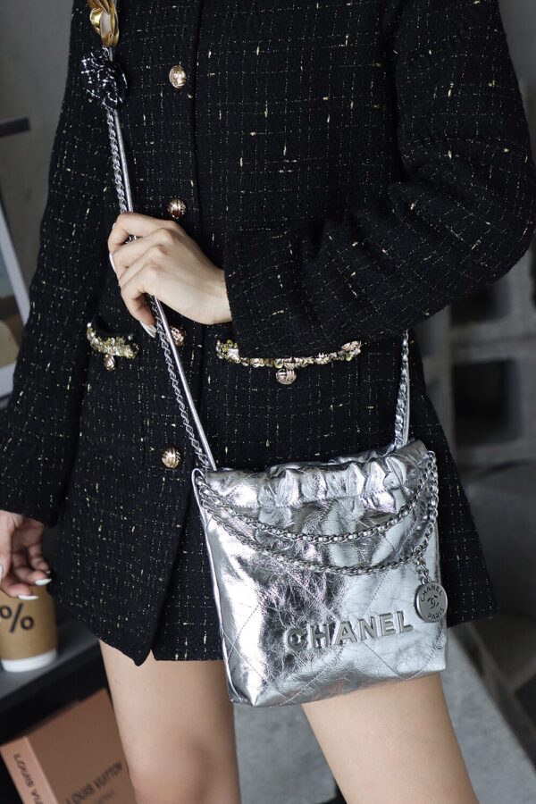 God Factory Chanel Mini 22 Bag 24K Retro PHW Antiba Leather Silver Color Size 19*20*6cm
