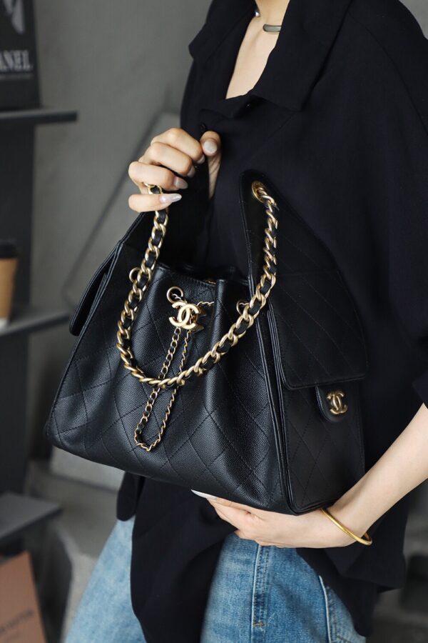 God Factory Chanel 25 Bag HoHo Small impala Leather Black 24K Retro Gold Size 30*26*14cm