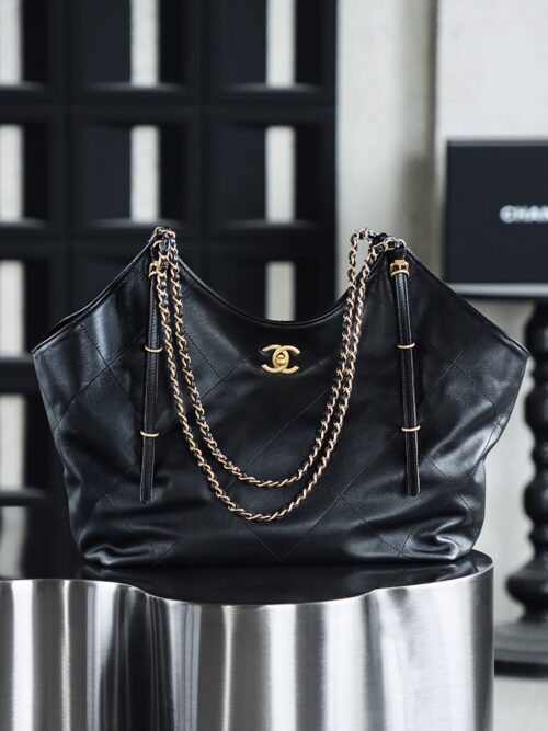 God Factory Chanel 25S Tote Shopping Bag Small Black HAAS Leather Retro 24K Gold Size 31*47*11cm