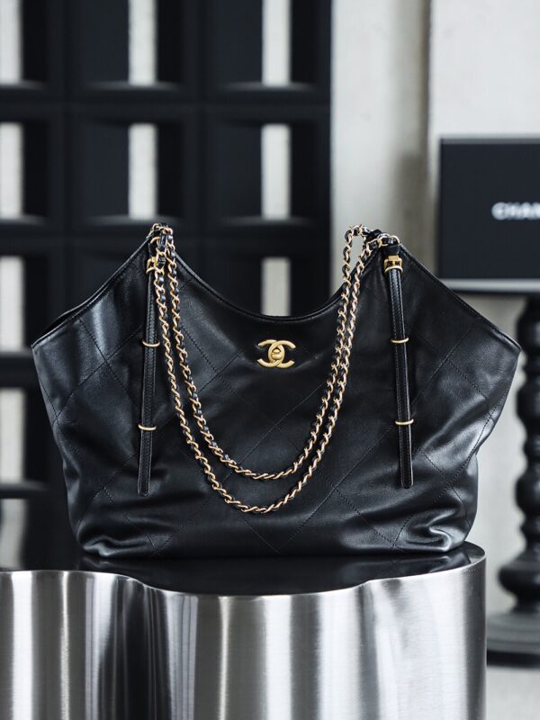 God Factory Chanel 25S Tote Shopping Bag Small Black HAAS Leather Retro 24K Gold Size 31*47*11cm
