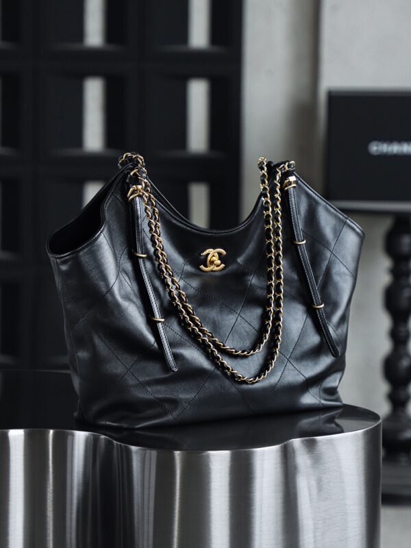 God Factory Chanel 25S Tote Shopping Bag Small Black HAAS Leather Retro 24K Gold Size 31*47*11cm