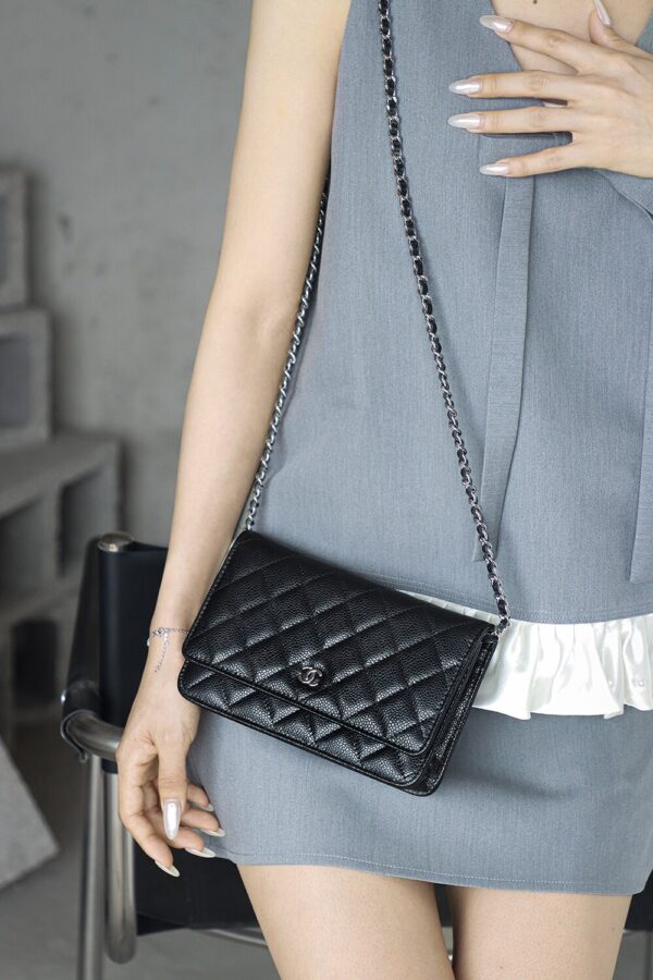 God Factory Chanel Woc Wallet on Chain Black HAAS Leather PHW Size 12*19.3*3.5cm