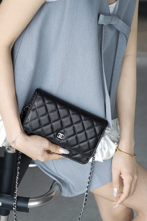 God Factory Chanel Woc Wallet on Chain Black HAAS Leather PHW Size 12*19.3*3.5cm