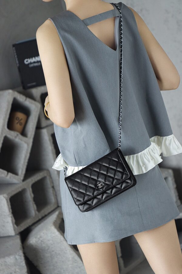 God Factory Chanel Woc Wallet on Chain Black HAAS Leather PHW Size 12*19.3*3.5cm