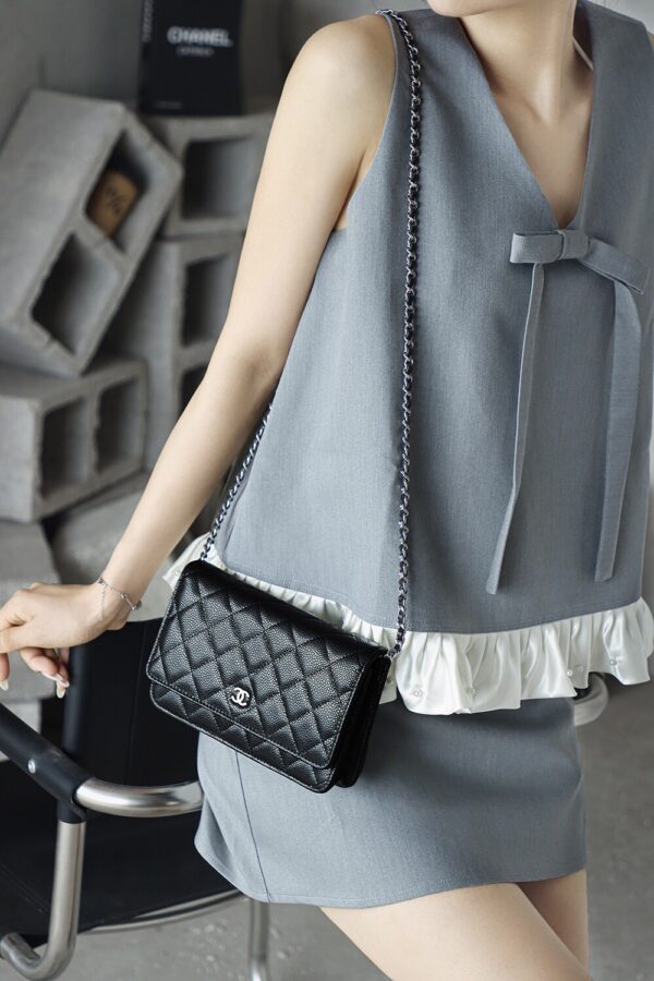 God Factory Chanel Woc Wallet on Chain Black HAAS Leather PHW Size 12*19.3*3.5cm
