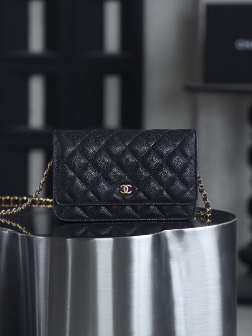 God Factory Chanel Woc Wallet on Chain Black HAAS Leather PHW Size 12*19.3*3.5cm
