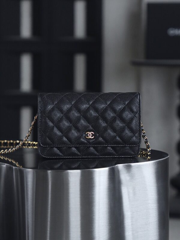 God Factory Chanel Woc Wallet on Chain Black HAAS Leather PHW Size 12*19.3*3.5cm