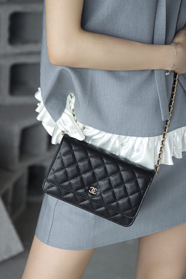 God Factory Chanel Woc Wallet on Chain Black HAAS Leather PHW Size 12*19.3*3.5cm