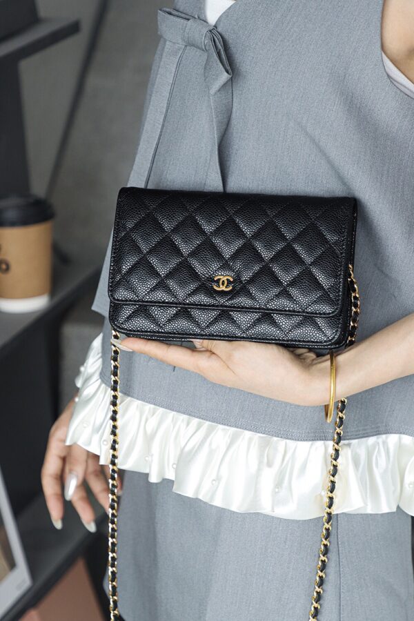 God Factory Chanel Woc Wallet on Chain Black HAAS Leather PHW Size 12*19.3*3.5cm