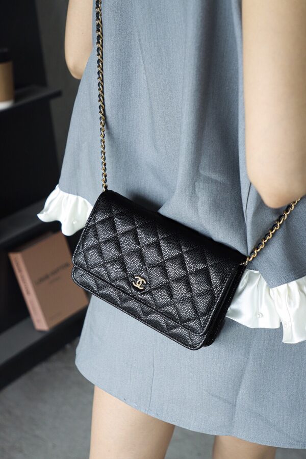 God Factory Chanel Woc Wallet on Chain Black HAAS Leather PHW Size 12*19.3*3.5cm