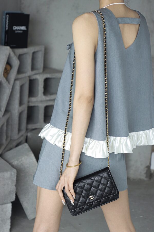 God Factory Chanel Woc Wallet on Chain Black HAAS Leather PHW Size 12*19.3*3.5cm