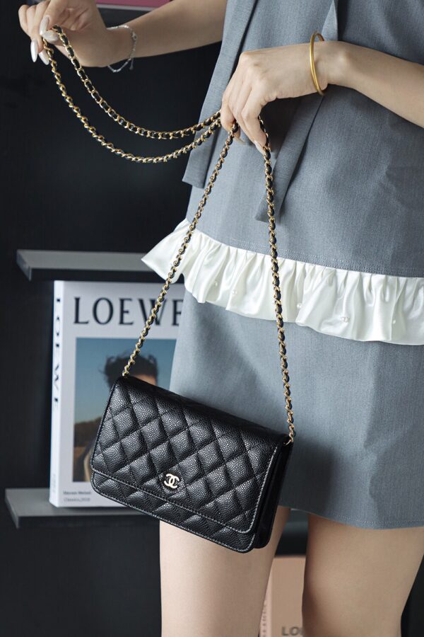 God Factory Chanel Woc Wallet on Chain Black HAAS Leather PHW Size 12*19.3*3.5cm
