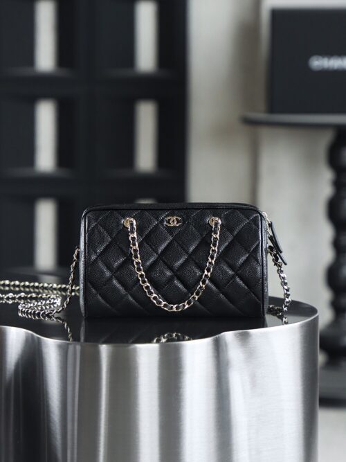 God Factory Chanel 25P Mini Bowling Bag Black 14K Gold Pale HAAS Leather Size 11.5*18.5*11cm