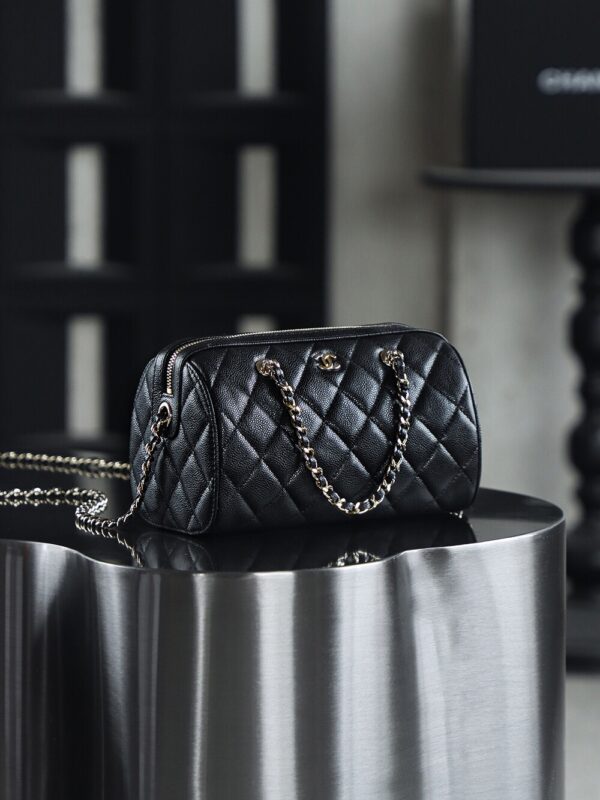 God Factory Chanel 25P Mini Bowling Bag Black 14K Gold Pale HAAS Leather Size 11.5*18.5*11cm