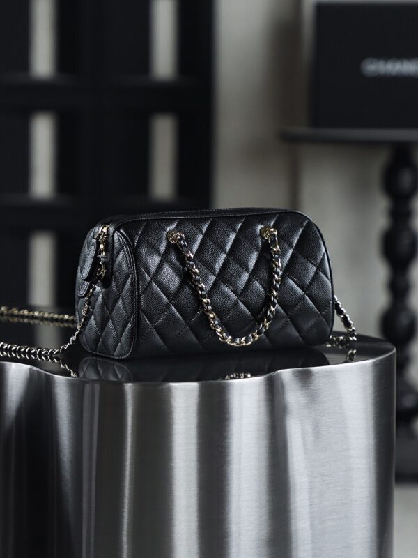 God Factory Chanel 25P Mini Bowling Bag Black 14K Gold Pale HAAS Leather Size 11.5*18.5*11cm
