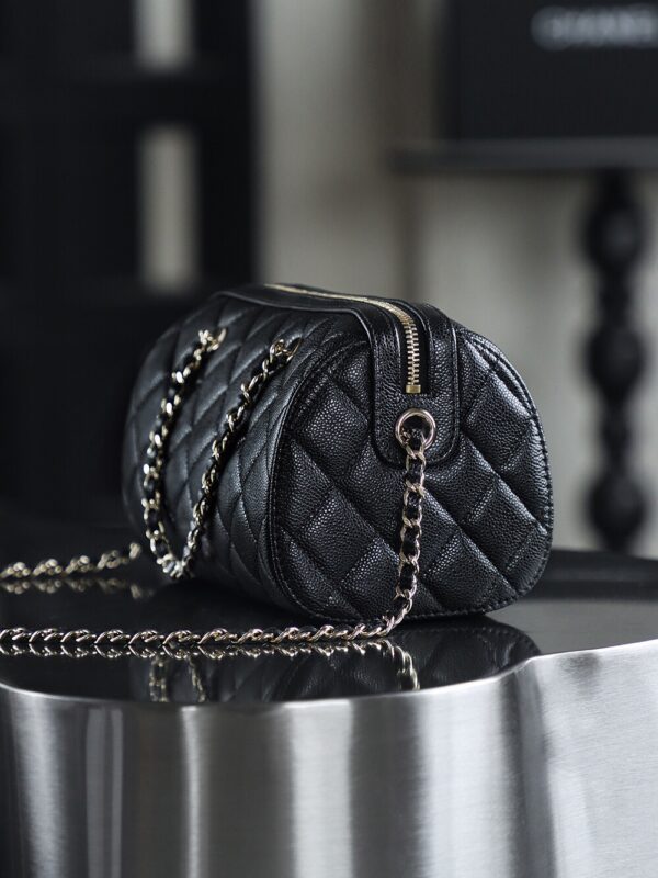 God Factory Chanel 25P Mini Bowling Bag Black 14K Gold Pale HAAS Leather Size 11.5*18.5*11cm