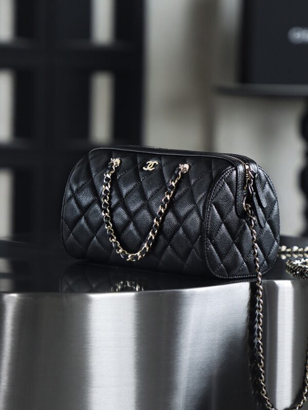 God Factory Chanel 25P Mini Bowling Bag Black 14K Gold Pale HAAS Leather Size 11.5*18.5*11cm