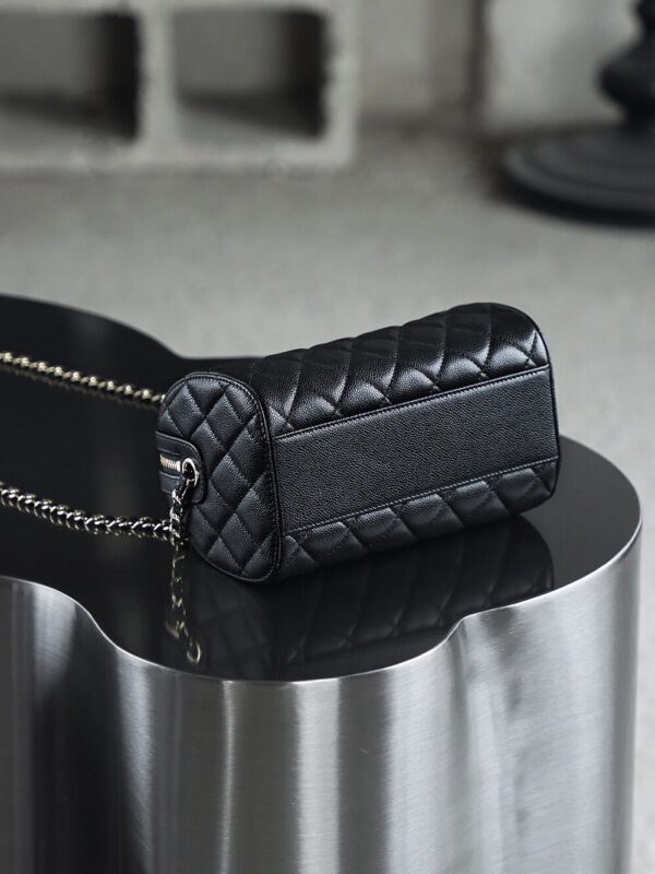 God Factory Chanel 25P Mini Bowling Bag Black 14K Gold Pale HAAS Leather Size 11.5*18.5*11cm