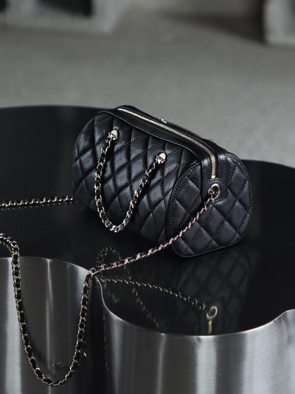 God Factory Chanel 25P Mini Bowling Bag Black 14K Gold Pale HAAS Leather Size 11.5*18.5*11cm