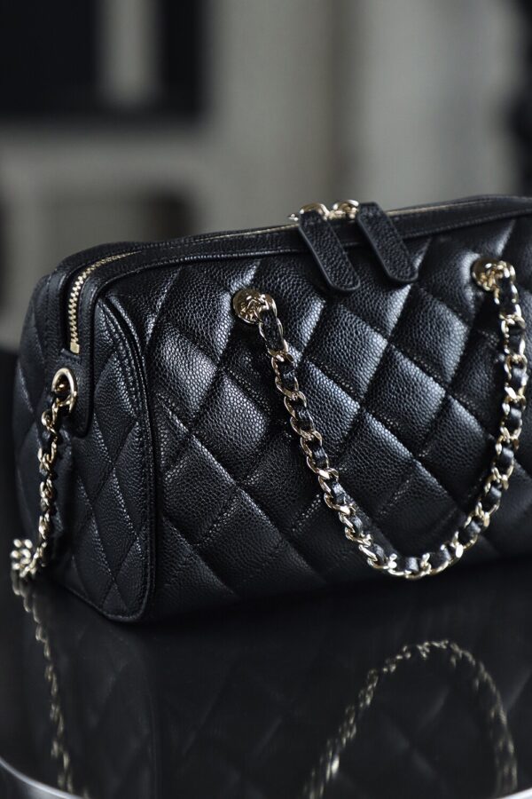 God Factory Chanel 25P Mini Bowling Bag Black 14K Gold Pale HAAS Leather Size 11.5*18.5*11cm