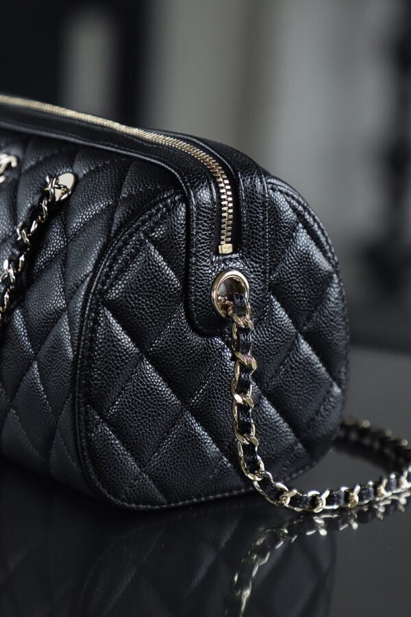 God Factory Chanel 25P Mini Bowling Bag Black 14K Gold Pale HAAS Leather Size 11.5*18.5*11cm