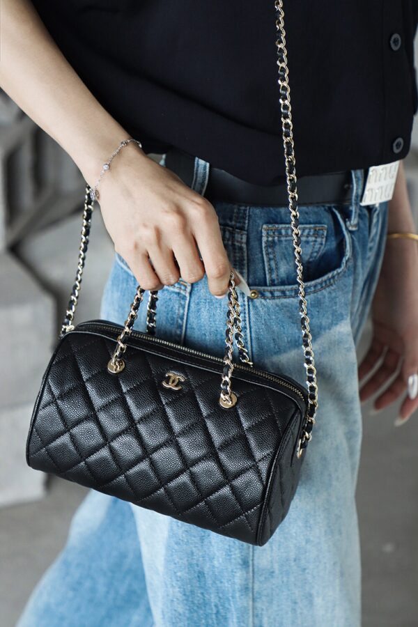 God Factory Chanel 25P Mini Bowling Bag Black 14K Gold Pale HAAS Leather Size 11.5*18.5*11cm