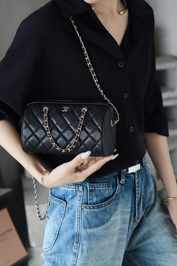God Factory Chanel 25P Mini Bowling Bag Black 14K Gold Pale HAAS Leather Size 11.5*18.5*11cm