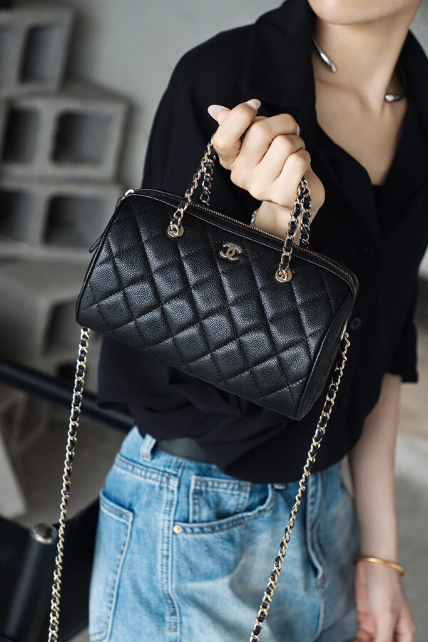 God Factory Chanel 25P Mini Bowling Bag Black 14K Gold Pale HAAS Leather Size 11.5*18.5*11cm
