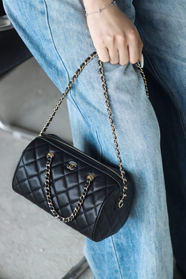 God Factory Chanel 25P Mini Bowling Bag Black 14K Gold Pale HAAS Leather Size 11.5*18.5*11cm