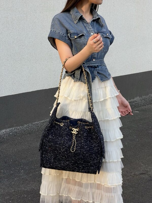 God Factory Chanel Bags Code 10415 25A Hobo Blue Medium Size 30x40x15cm