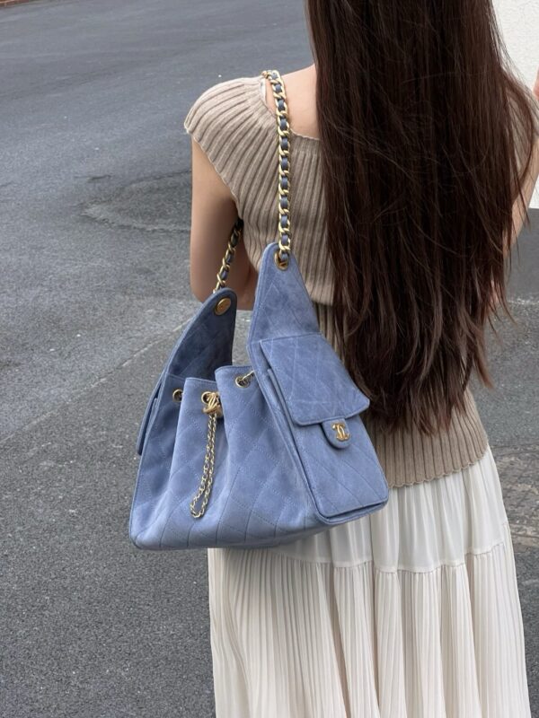God Factory Chanel Bags Code 10445 25K Hobo Blue Small Size 30x26x14cm